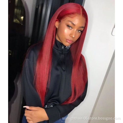 Superseptember  Sunlight red human hair wig body Silk lace frontal vietnamese hair body wave transparent lace closure